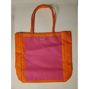 Clinique Canvas Tote Bag - Orange/Pink 14 Inches X 12 Inches